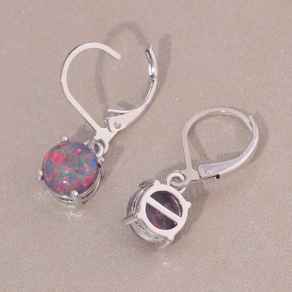 CiNily Black Opal Dangle Drop Earrings Leverback Round-Cut Gemstone Rhodium Plated Earrings for Women