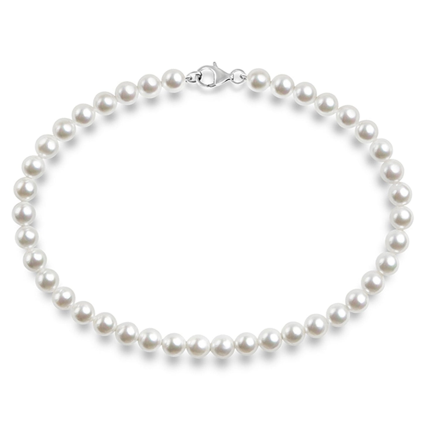PAVOI 925 Sterling Silver Round White Simulated Shell Pearl Necklace Strand | Pearl Choker Necklace | Jewelry for Women - 18" Princess Length (6mm)