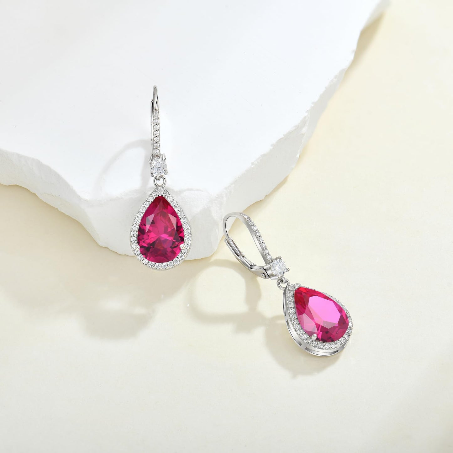 FYNSBLE Dangle Drop Earrings for Women,Sterling Silver Ruby Birthstone Leverback Earrings Hypoallergenic Jewelry for Women