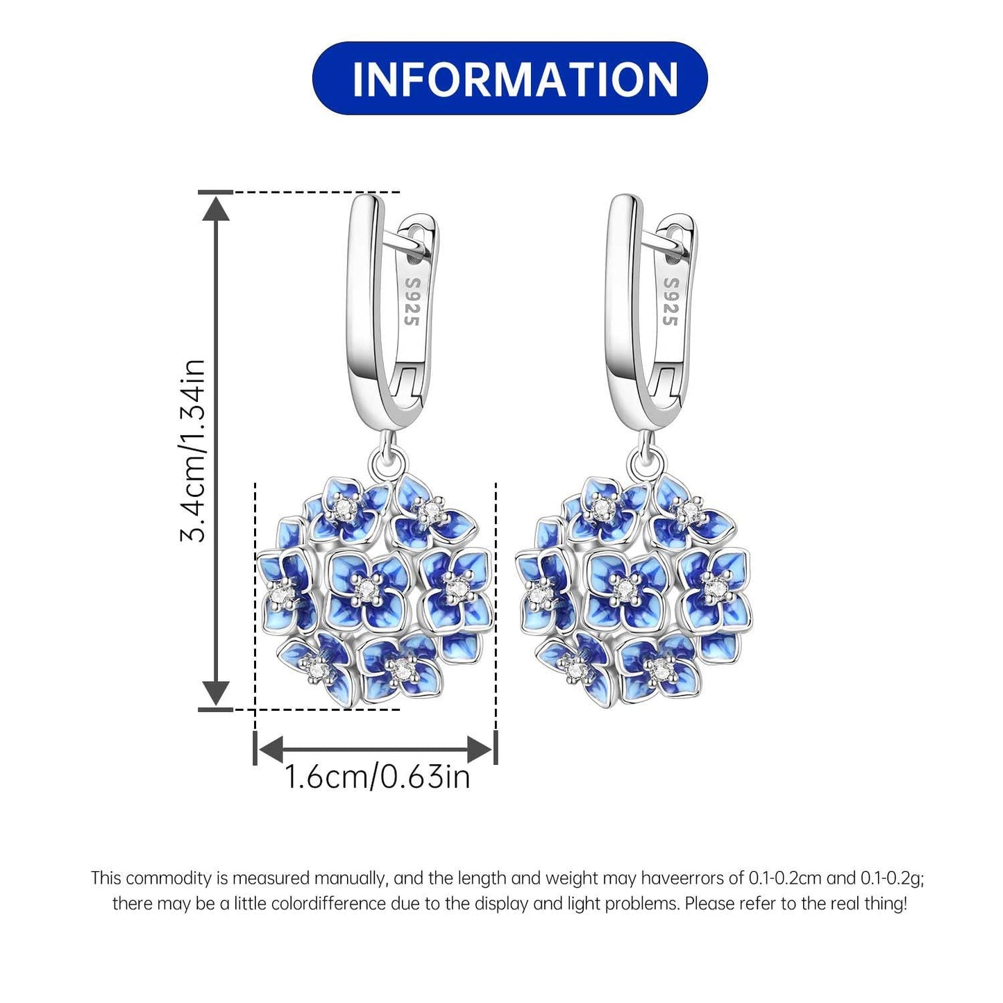 vireau 925 Sterling Silver Drop Earrings Dragonfly Flower Moon Star Dangle Earrings Hypoallergenic Sterling Silver Earrings Jewelry for Women (Hydrangea)