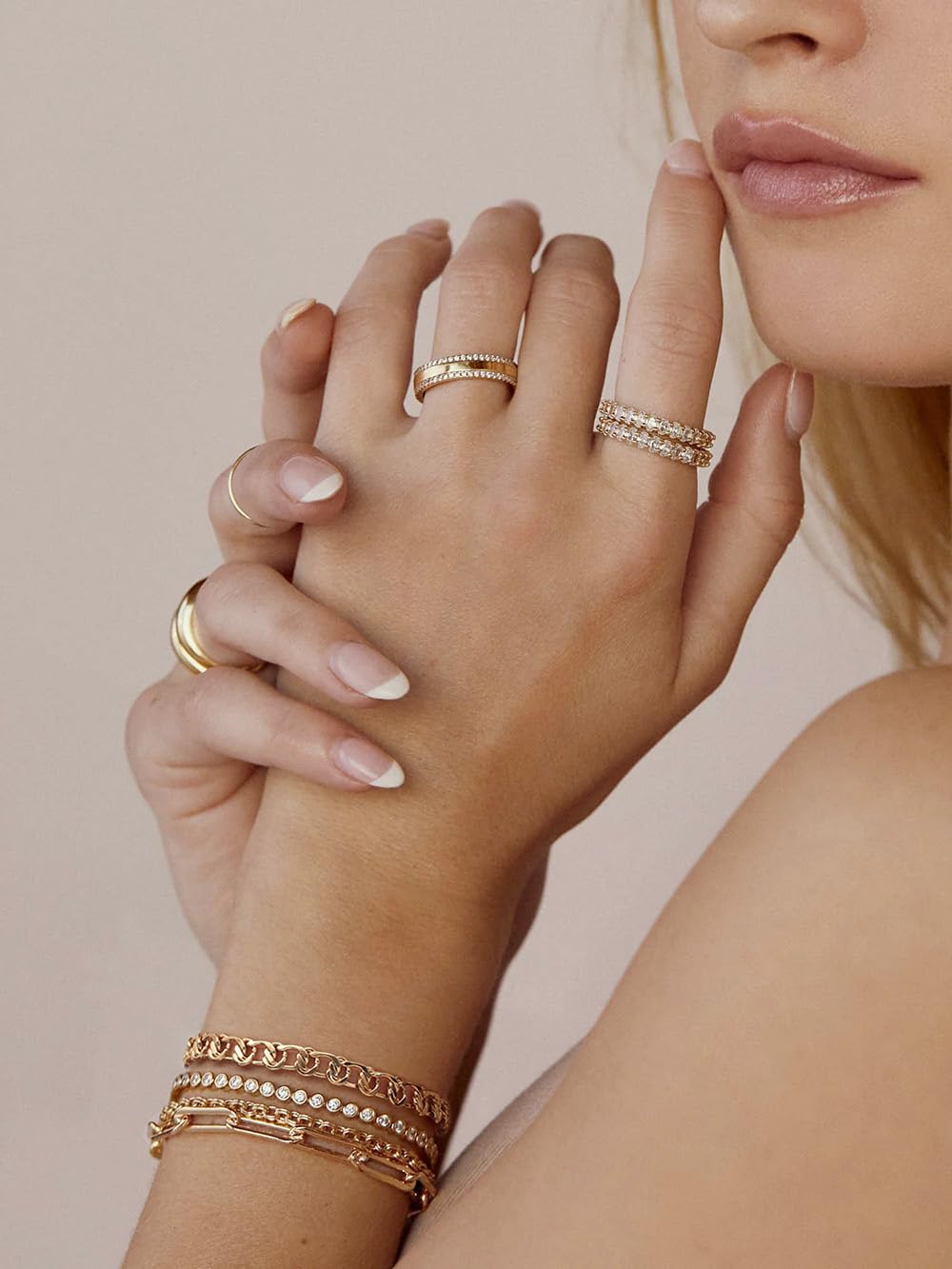 SOFYBJA 18K Gold Plated Link Chain Bracelet Stacked Chunky Toggle Bracelets Fashion Dainty Jewelry for Women