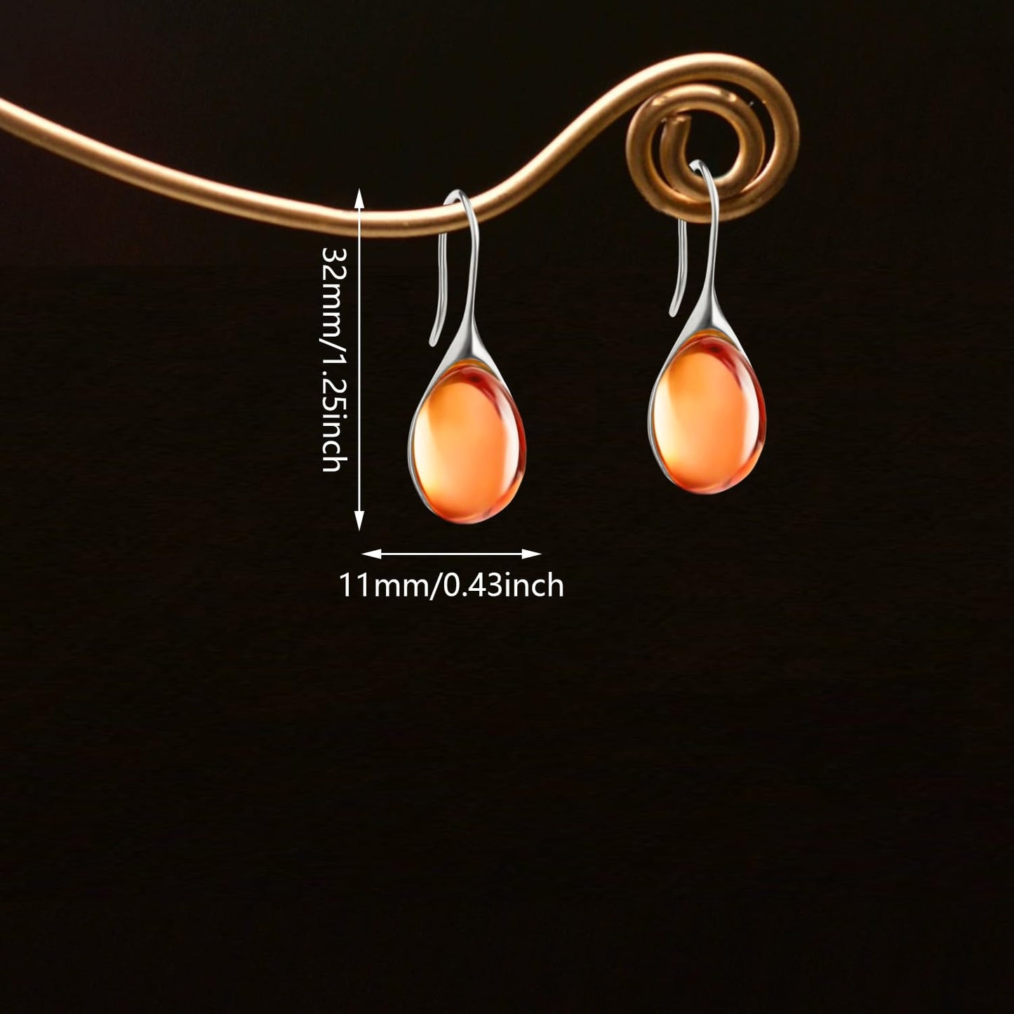 JIMARIN Lightweight Vintage Sparkly Crystal Rhinestone Teardrop Dangle Drop Earrings Bohemian14K Gold Geometry Hook Earring for Women (Silver Orange)