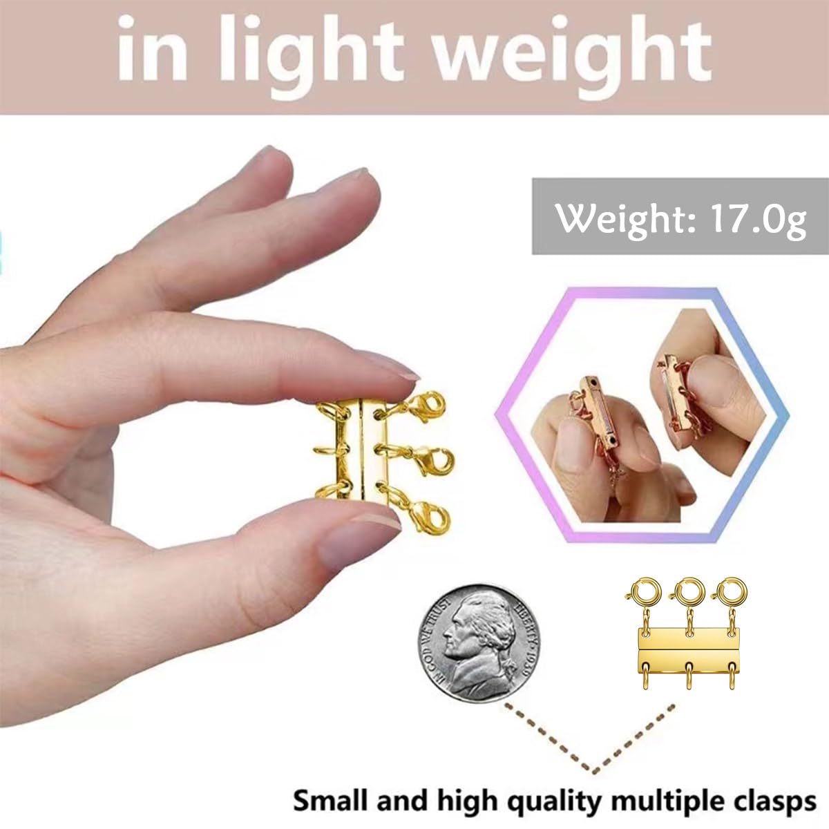 Oilzorr Layering Magnetic Necklace Clasps, multiple necklace clasp,necklace clasps for layered look，Stainless Steel Chain Link Clasps for Necklaces and Bracelets, Silver, Gold (3golden 3silver B)