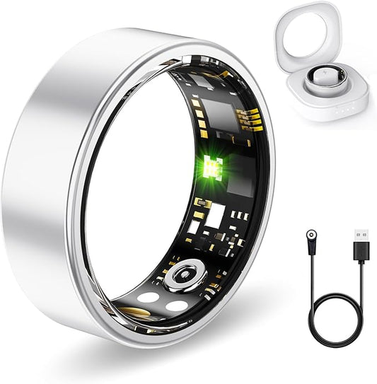 Smart Health Rings for Women Men, Fitness Tracker with Heart Rate, Blood Oxygen, HRV, Sleep Tracker, Step Tracker, No Subscription Fee, IP68 Waterproof Smart Ring for iphone & Android (Silver 6#)