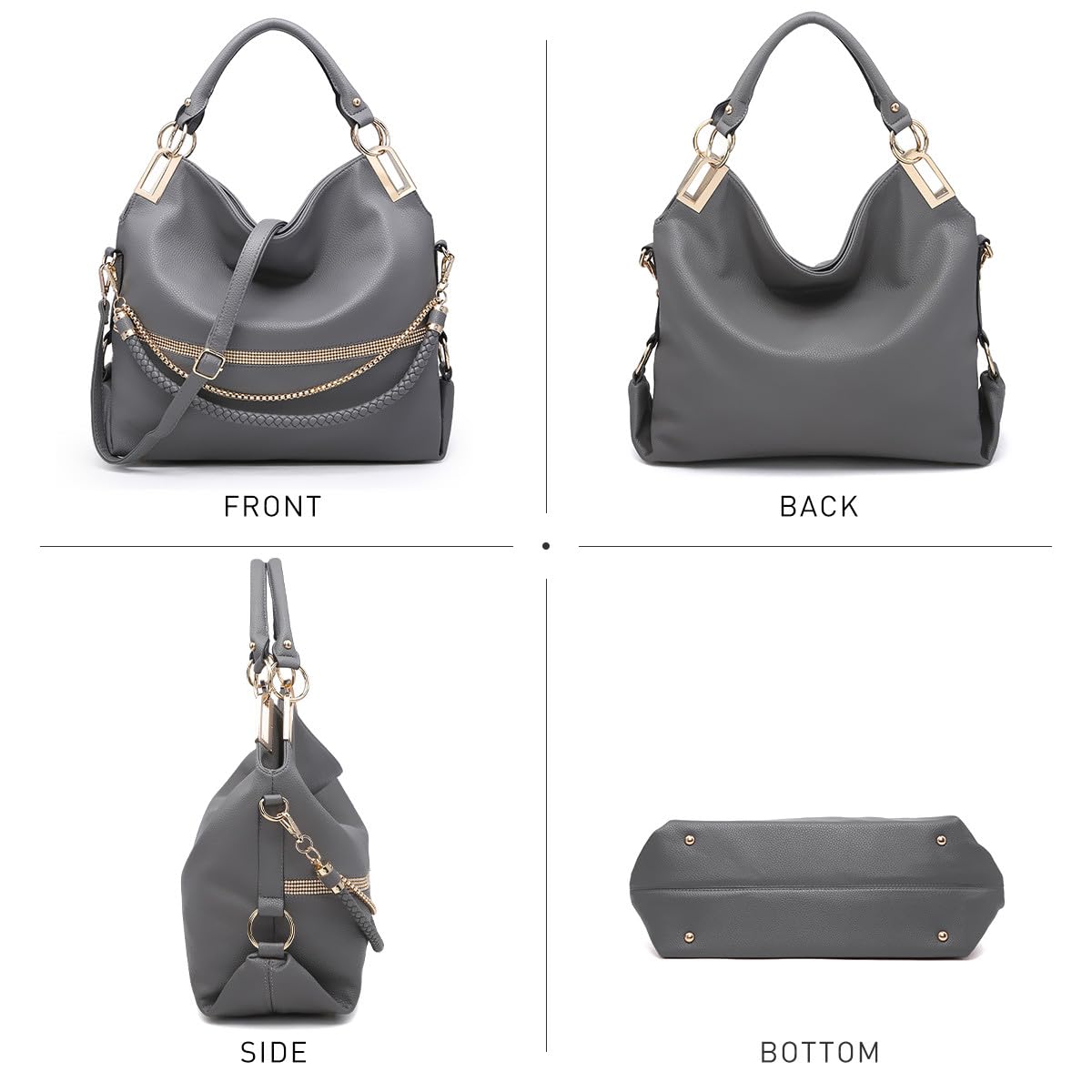 Dasein Purses for Women Vegan Leather Handbags Rhinestones Hobo Bags Tote Purse Shoulder Bag Ladies Handbag (Grey)