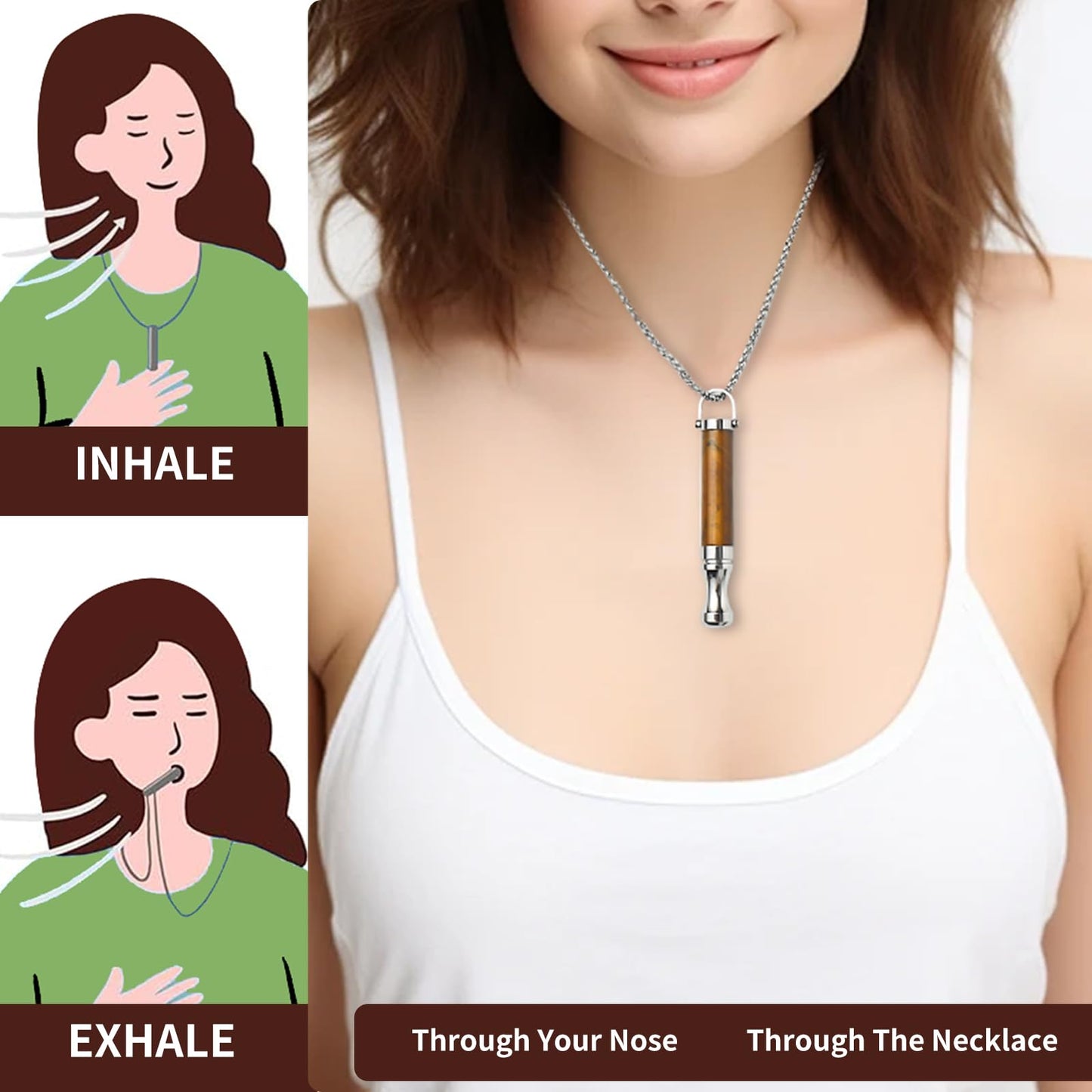 AD ADASTONE Breathing Necklace for Anxiety Relief Breathlink Anti Smoking Necklace Stop Smoking Aids Quit Vaping Tools for Smoking Cessation Fum Vaporless Inhaler for Natural Calm Stress Relief