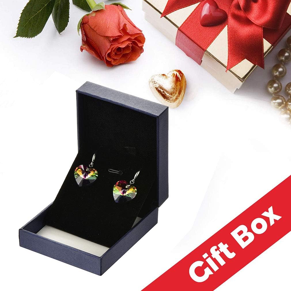 Austrian Crystal Heart Drop Dangle Earrings for Women 925 Sterling Silver Hook Hypoallergenic Earring (Vitrail Light)