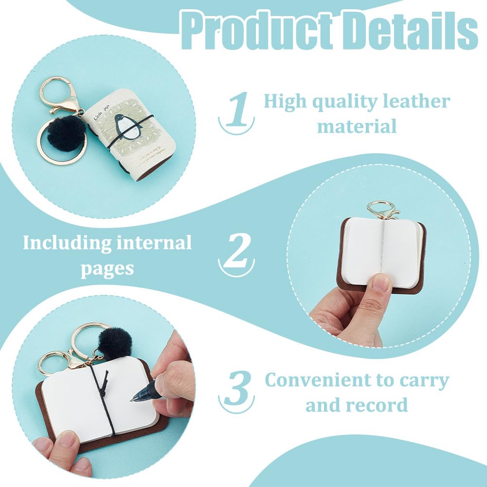 WEBEEDY 8 Styles Mini Tiny Journal Notebook Leather Keychain Diary Multicolor Pocket Planner for Travelers Office Use Unique Gifts Accessories, 1.4x2 Inch/3.5x5.2 cm