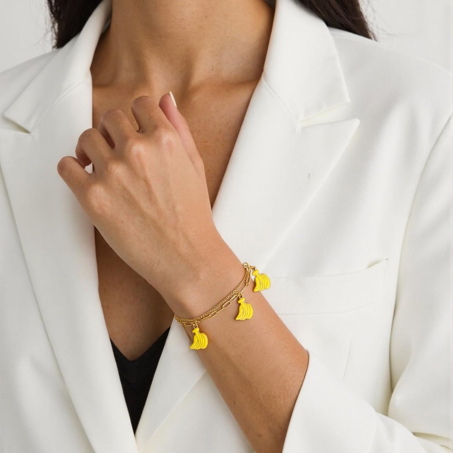 LCTrusttmor Gahna Banana Bracelets for Women, 18K Gold Plated Banana Fruit Charms with Adjustable Layered Chain Link for Women Summer Jewelry Gifts