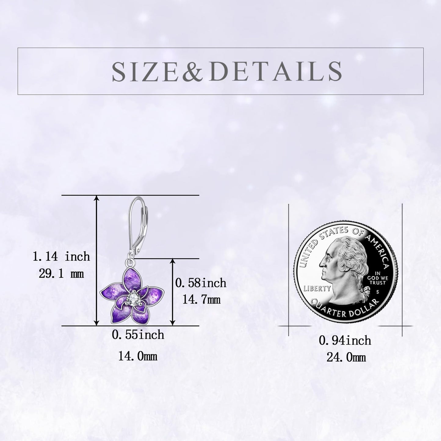TIGER RIDER Purple Orchid 925 Sterling Silver Leverback Earrings with Birth Flower Earrings with White Zircon Jewelry Gift for Women Birthday Christmas