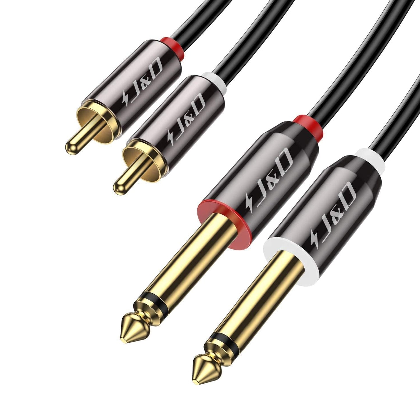 1/4 2X6.35mm 15 J&D to RCA Cable, Gold Plated Copper Shell Heavy Duty TS to Dual RCA Stereo Audio Interconnect Cord