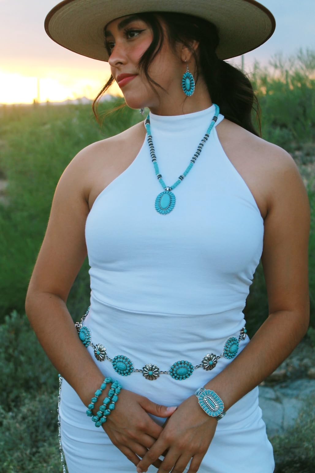 Montana West Rustic Couture Western Turquoise Cuff Bangle Bracelet Bohemian Vintage Elastic Bracelet for Women Cowgirl RCW-1008TQ