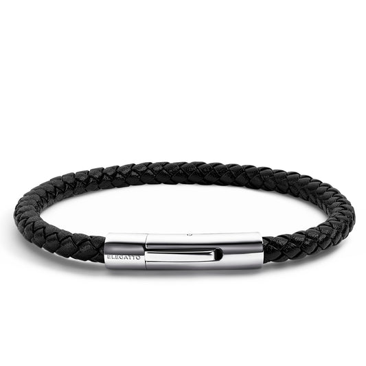 Elegatto Elagio Premium Braided Leather Bracelet for Men | Full-Grain Braided Leather with Sterling Silver Polished Stainless Steel Clasp | Men’s Designer Bracelets | Extra Large