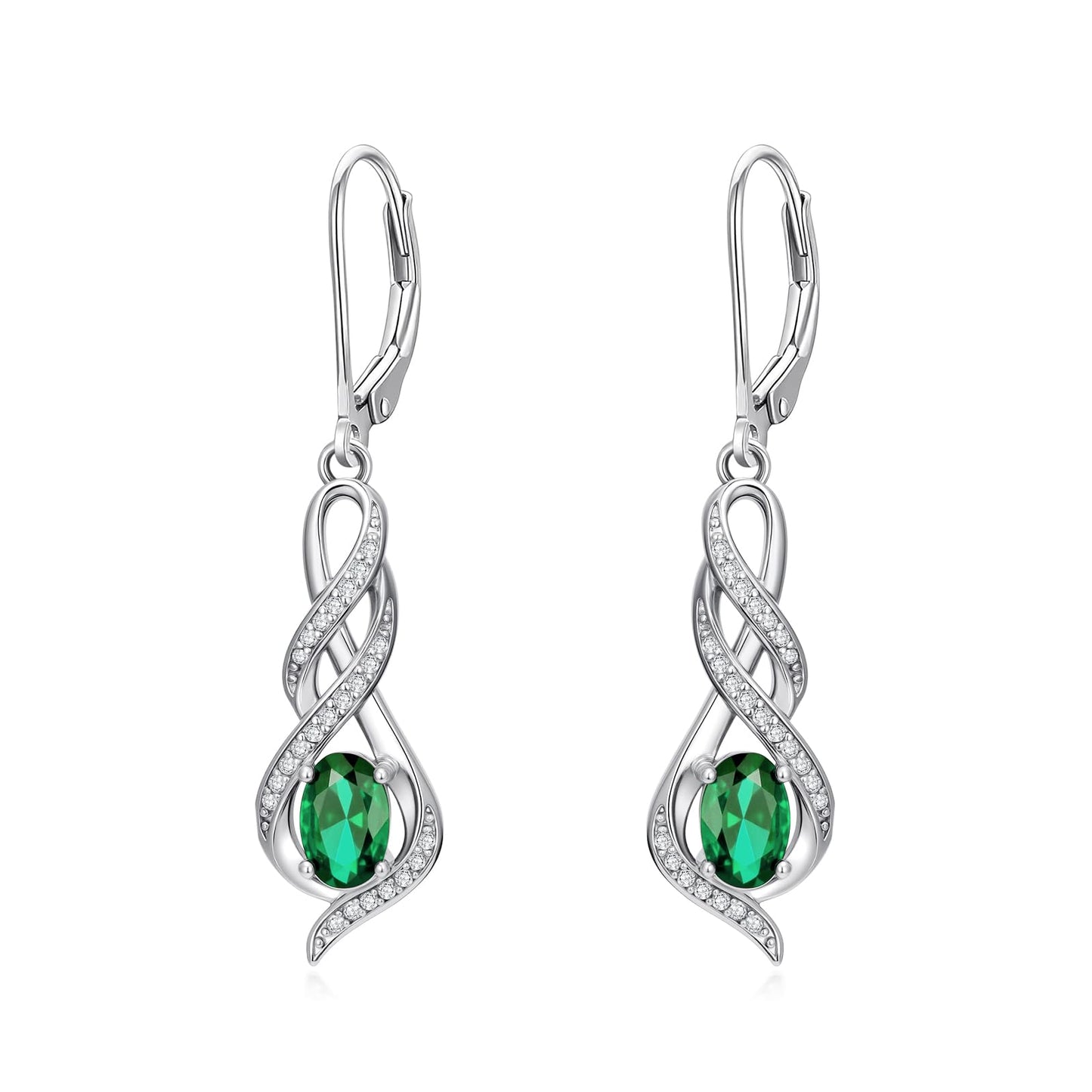 POIUY Woman Gifts for Birthday Emerald May Birthstone Infinity Leverback Dangle Earrings Hypoallergenic Drop Earrings Love Jewelry Anniversary Christmas Wedding Gift for Mom Wife Sister Daughter Girlfriend