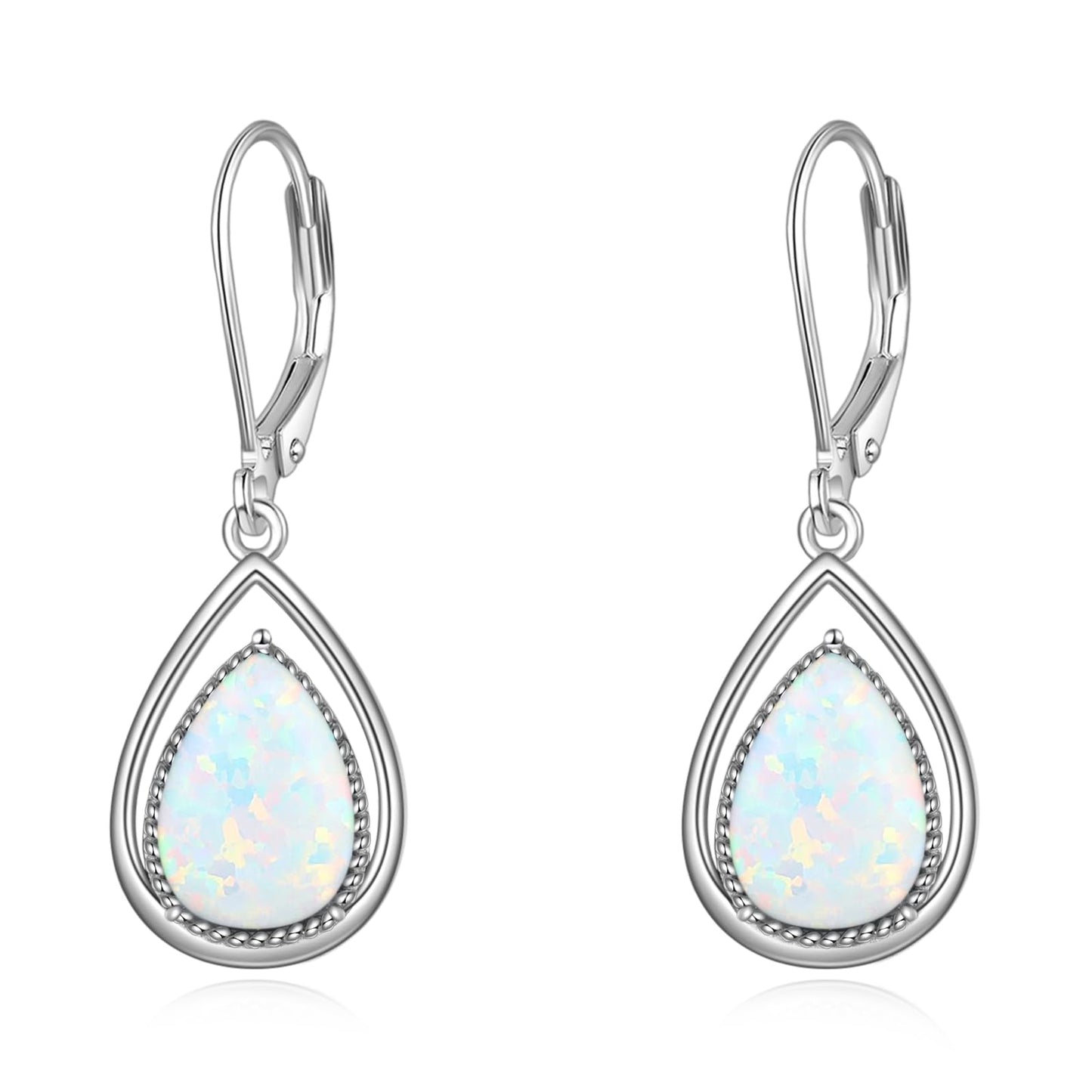 VONALA Opal Earrings 925 Sterling Silver Opal Leverback Earrings Teardrop Dangle Dangling Earrings Jewelry Gift for Women