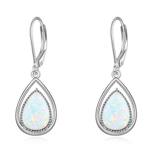 VONALA Opal Earrings 925 Sterling Silver Opal Leverback Earrings Teardrop Dangle Dangling Earrings Jewelry Gift for Women
