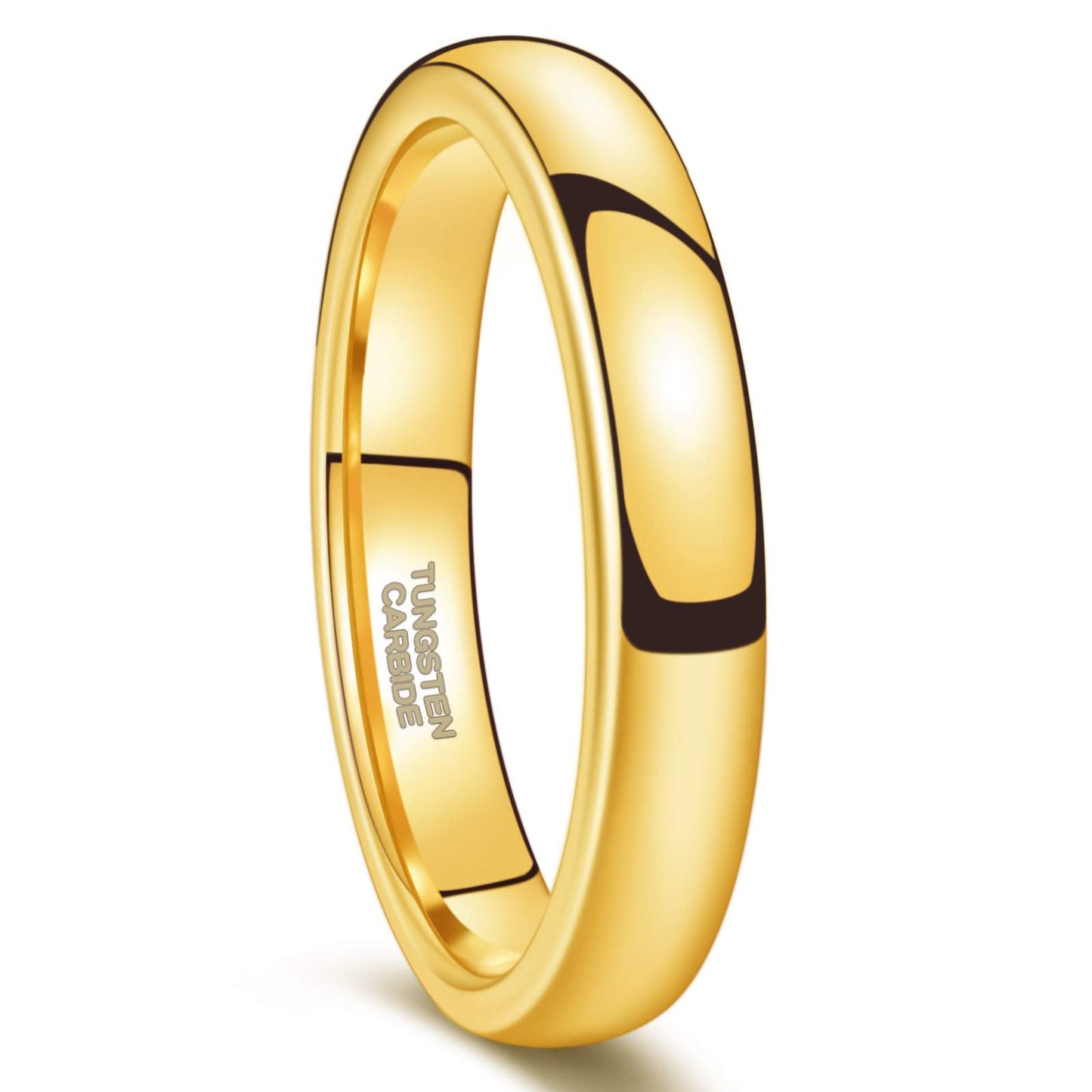 Greenpod 4mm 24K Gold Plated Tungsten Rings for Women High Polish Dome Plain Classic Wedding Bands Comfort Fit Size 6.5