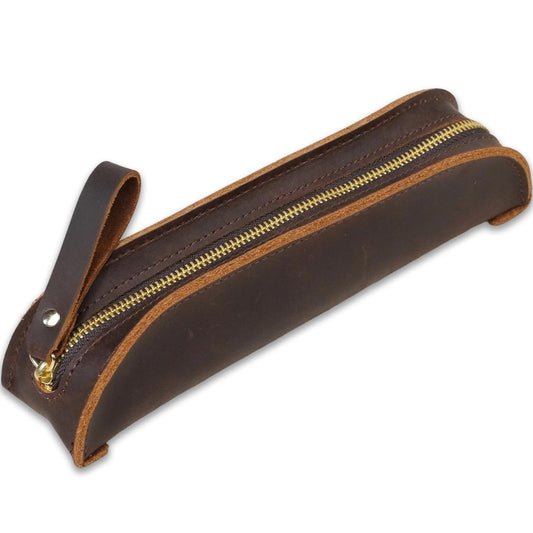 Paesteffe Vintage Genuine Leather Pen Case, Handmade Premium Full-Grain Zipper Leather Pencil Case for Artists Men, and Women, Stationery Bag Pen Pouch for Work & Office