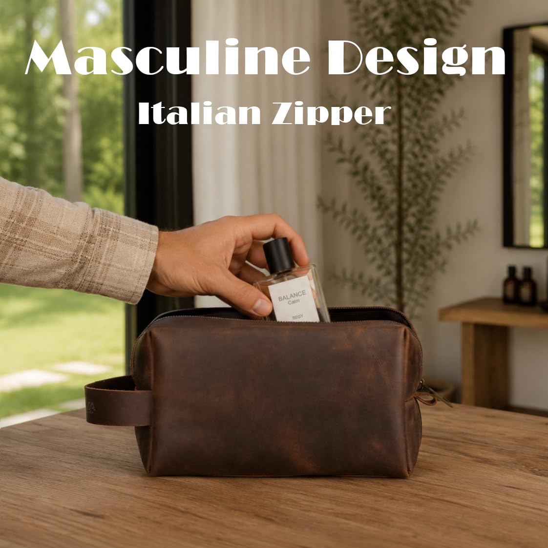 Genuine Leather Toiletry Bag for Men – Handmade in USA – Waterproof Dopp Kit for Shaving Kit, Travel, Gym – Full Grain Leather Serves as Gift for Dad, Husband, Boyfriend, Friend, Groomsmen