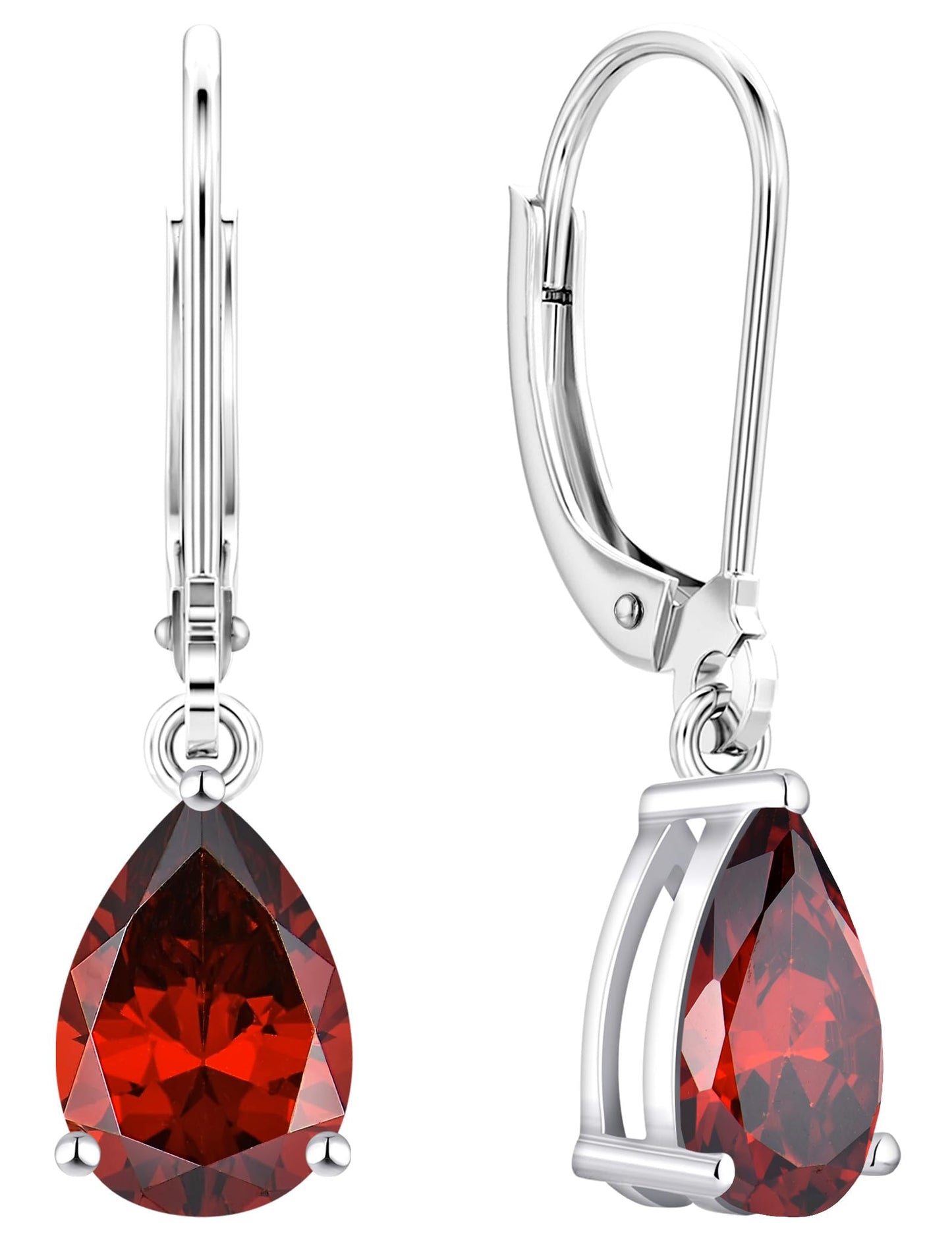 YL 925 Sterling Silver Teardrop Dangle Drop Earrings for Women 7x10 MM Solitaire Created Garnet Leverback Jewelry
