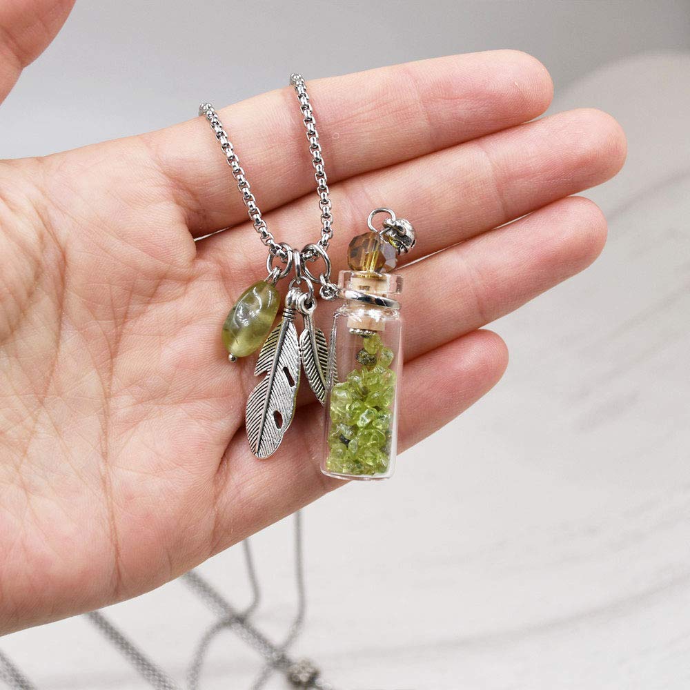 CoolDIY Aromatherapy Essential Oil Diffuser Necklace Locket Pendant Stainless Steel Perfume Necklace Crystal stone Glass vial Necklace (Water blue)
