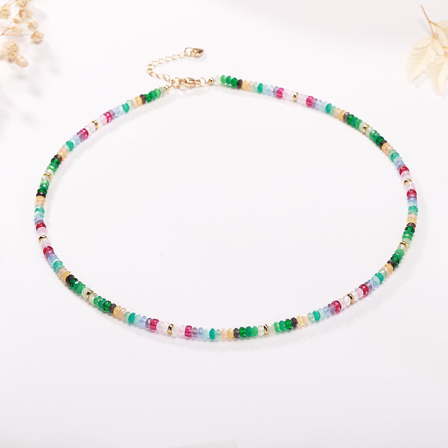 Gmissbabicoo Healing Crystal Necklace for Women Spiritual Ruby Beads Handmade Gemstone with 18k Golden Plated Colour Crystals Stones Beaded Adjustable Necklaces Jewelry