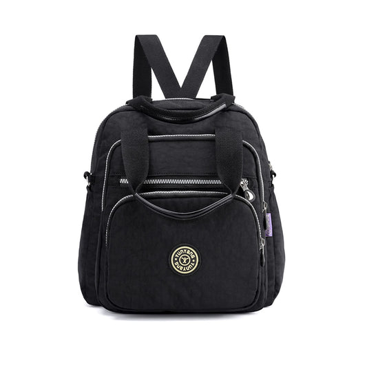 PORRASSO Casual Backpack Women Shoulder Bag Ladies Crossbody Bag Nylon Handbag Girl Daypack for Work Travel Daily Use, Black, L, Daypack Backpacks