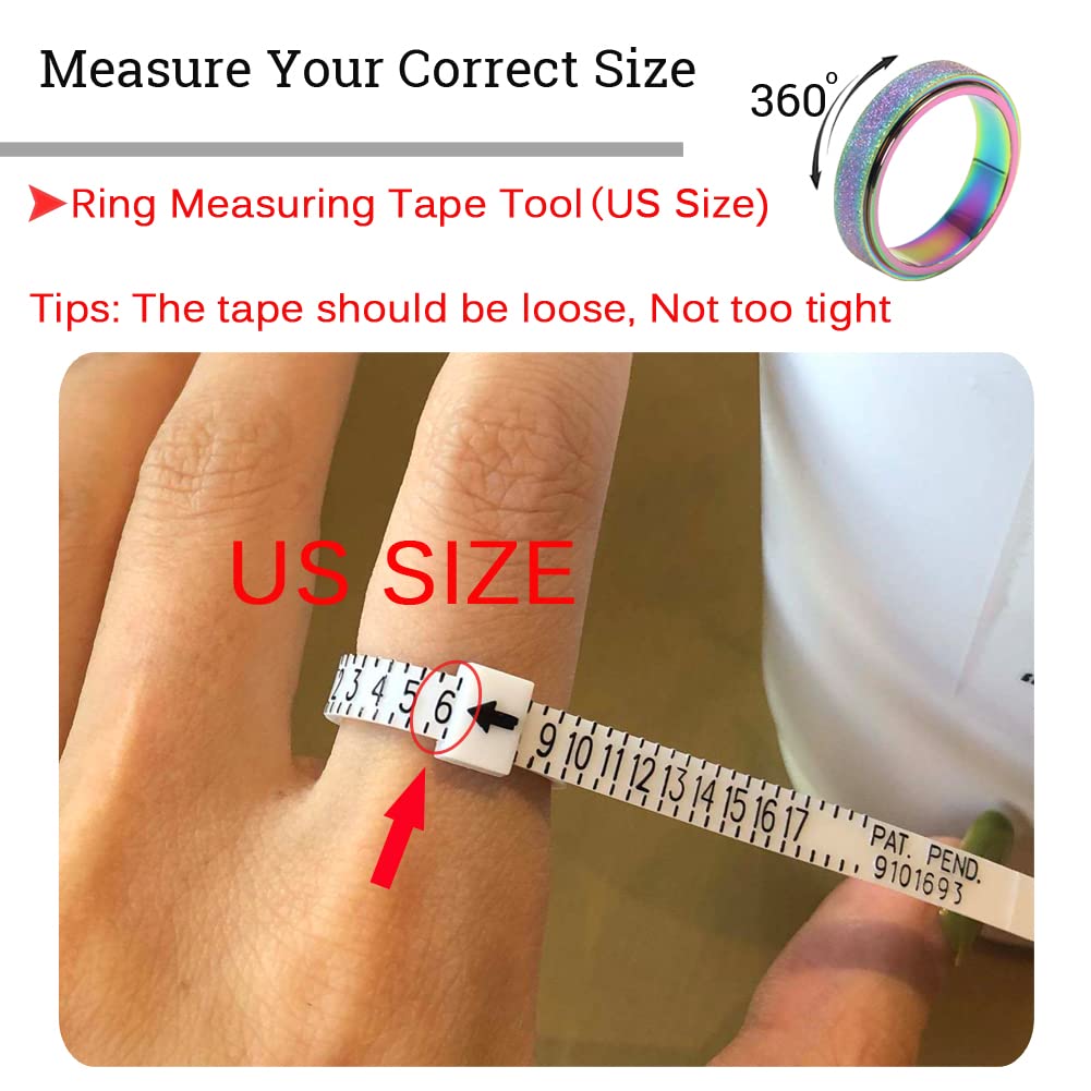 Anxiety Ring for Women Fidget Spinner Rings Fidget Toys Adults Titanium Stainless Steel Thumb Ring 6mm Wide Rainbow Size 10