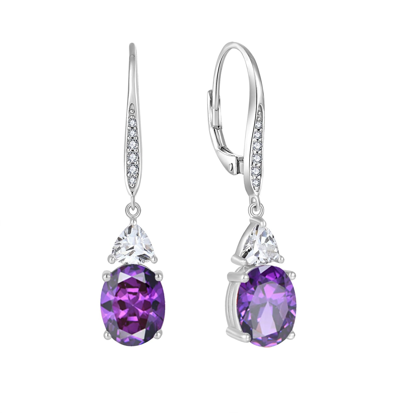 Rocayi Oval Amethyst Earrings for Women 925 Sterling Silver Dangle Drop Leverback Earrings February Birthstone Jewelry for Her