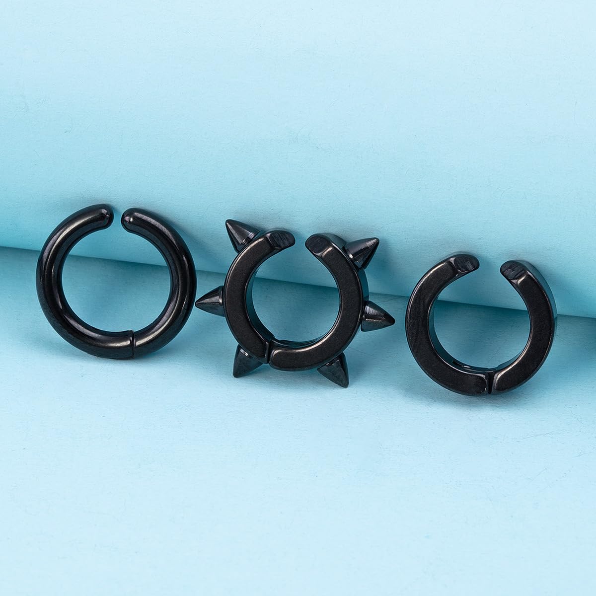 Niaspi 3Pcs Ear Cuff Earrings for Women Men Stainless Steel Non Piercing Clip On Cartilage Earrings Fake Huggie Hoops Earrings Gold/Silver/Black (Black)