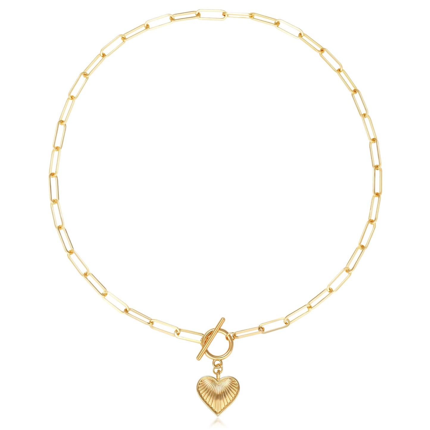 BONJOULRY Heart Necklaces for Women 14K Gold Plated Vintage Retro Chunky Paperclip Link Chain Pendant Choker Necklaces Trendy Jewelry Valentine's Day Gift