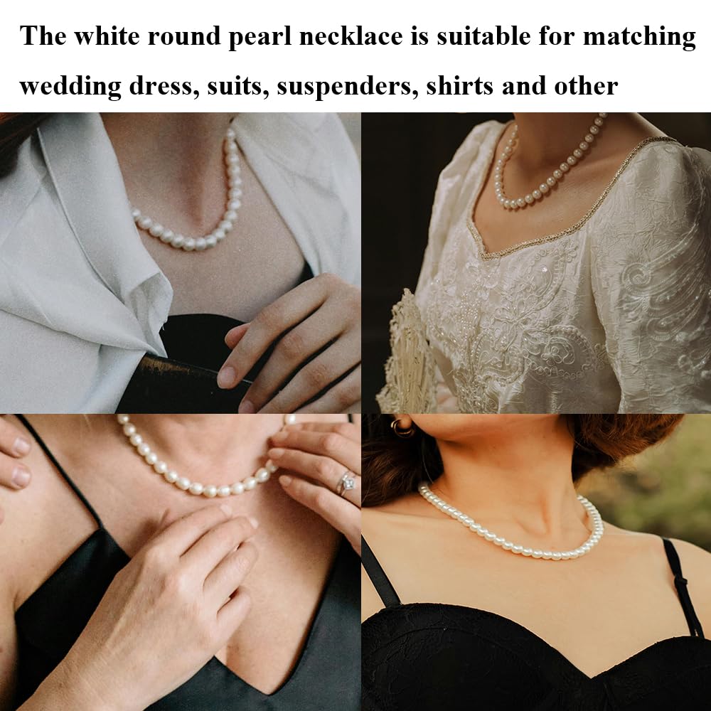 Pearl Necklace for Women, 6mm White Imitation Pearl Necklace, Round Faux Glass Pearl Necklace, Pearl Choker Necklace, Elegant Wedding Parties Necklace