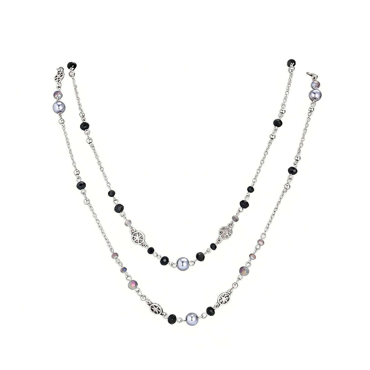 Long Pearl Necklaces for Women Pearl Long Chain Necklace Dainty Gold And Long Pearl Necklaces Layered Pearl Necklace Statement Sweater Strand Chain Jewelry (Black)