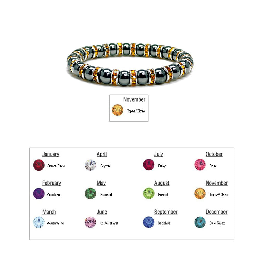 Accents Kingdom Magnetic Bracelet Women's Tuchi Simulated Pearl Hematite Magnetic Therapy Bracelet with Simulated Citrine Crystal, 7.5"