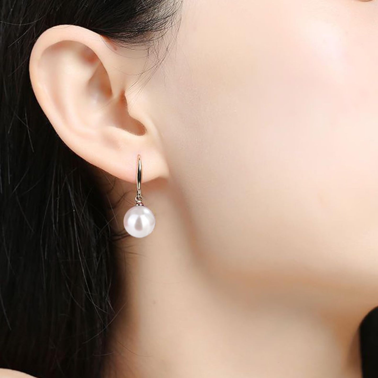 12mm Natural Ocean Pearl Freshwater Cultured Colorful Simulated Beads Drop Dangle Earrings Elegant Birthday Wedding Party Costume Prom Statement Jewelry for Women-cream
