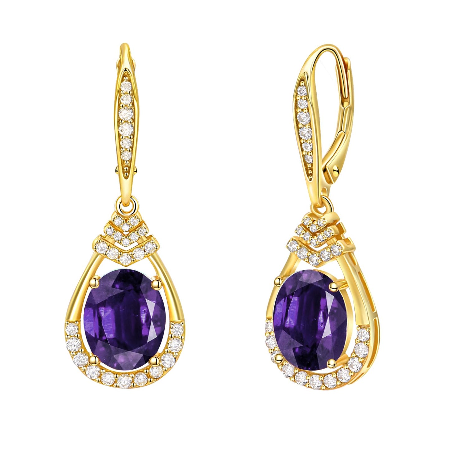 Purple Amethyst Earrings for Women 18K Gold Plated February Birthstone Teardrop Dangle Earrings Sterling Silver Leverback Drop Formal Earrings Evening Wear Birthday Gifts