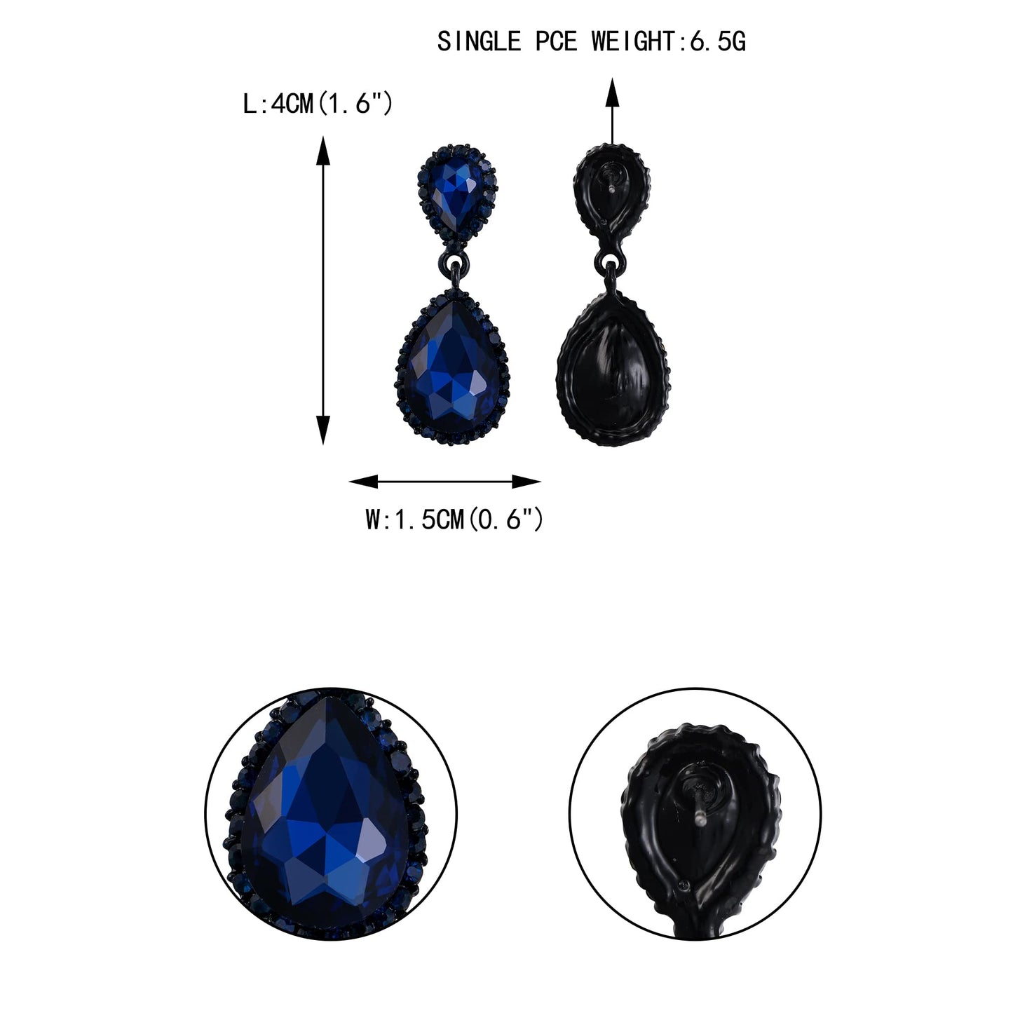 EVER FAITH Women's Austrian Crystal Dangle Earrings, Elegant Party Prom Waterdrop Pierced Earrings Sapphire Blue Black-Tone