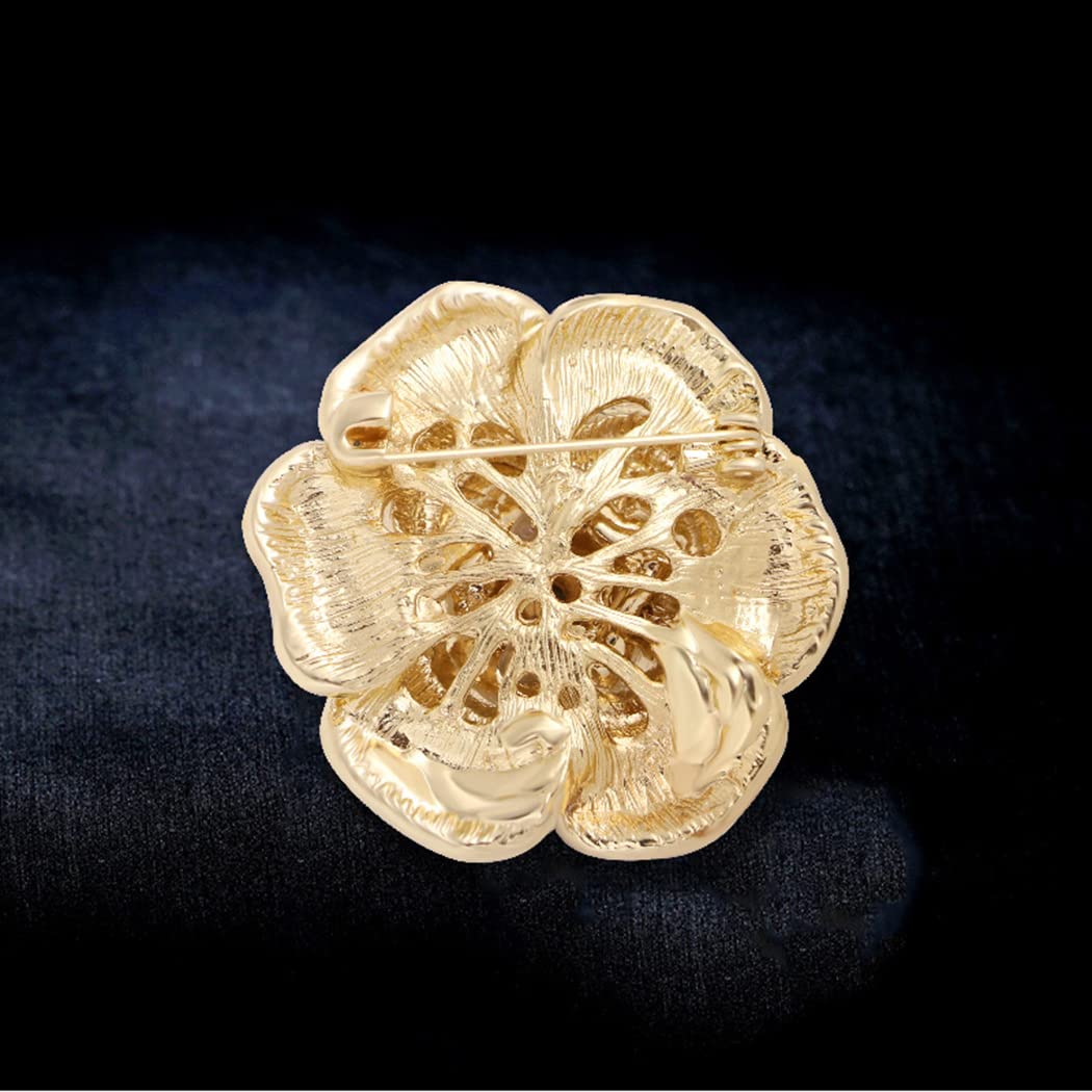 Enamel Camellia Pearl Brooch - Elegant Petal Pin Wedding & Party Brooch Gift (Red)