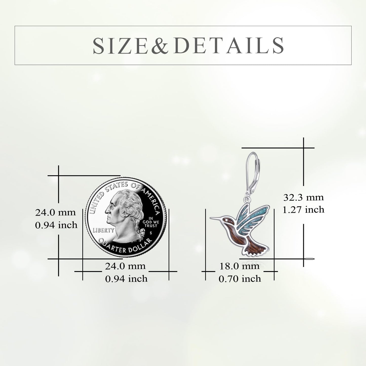 YFN Turquoise Hummingbird Earrings Bird Dangle 925 Sterling Silver Wood Hummingbirds Jewelry Gifts for Women
