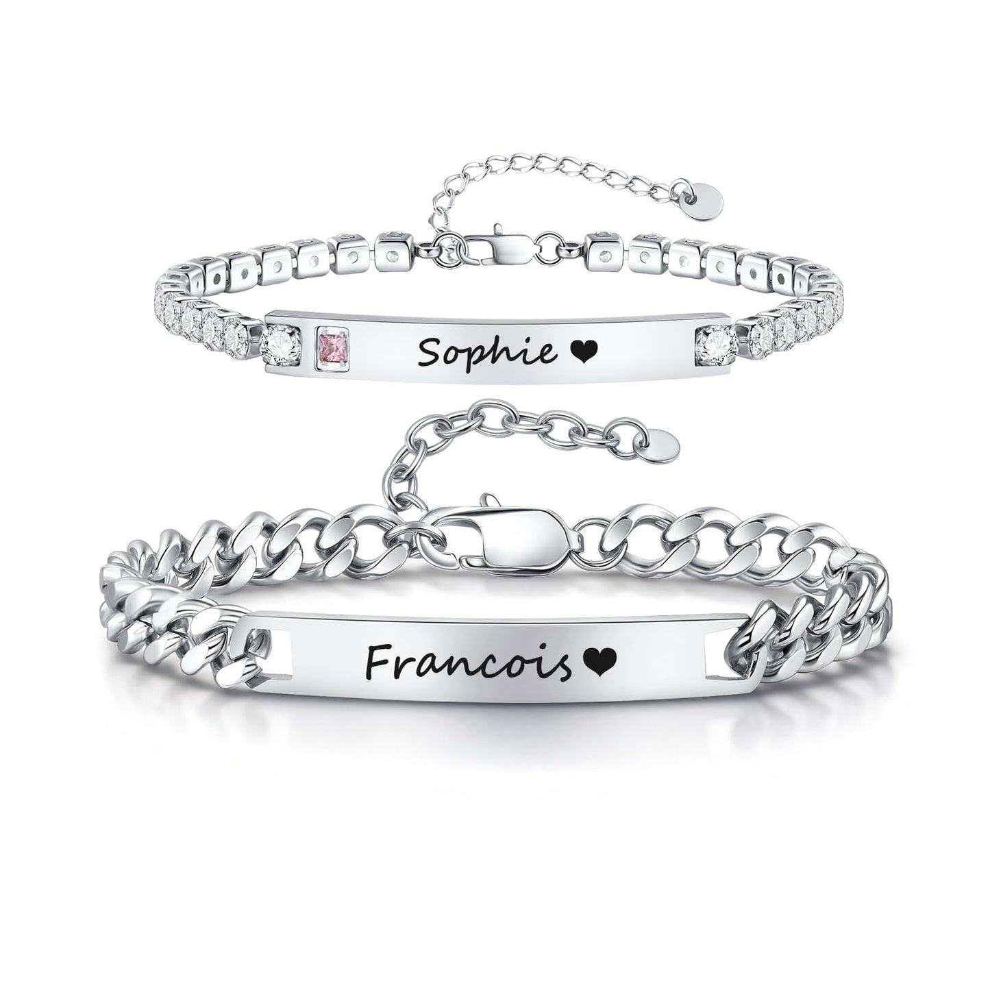 Personalized Matching Bracelet for Couple - Custom Engraving Couple Bracelets,Stainless Steel Long Distance Relationship Jewelry,Promise Bracelets for Him/Her,Valentine's Day Anniversary Birthday Gift