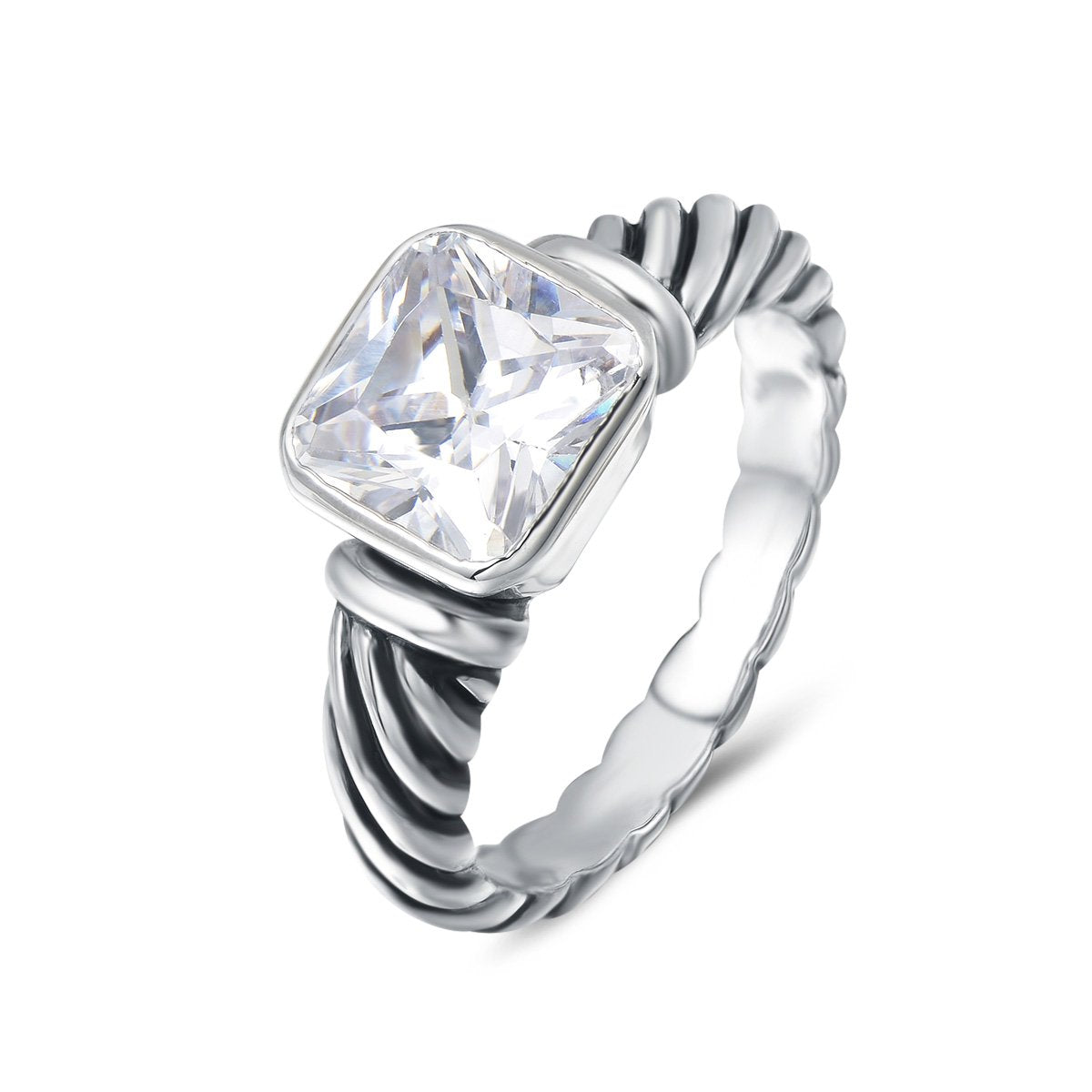 UNY Jewel Twisted Cable Wire Petite CZ Ring Designer Inspired Fashion Brand Christmas Valentine Women Dupes Jewelry Gift (White, 7)