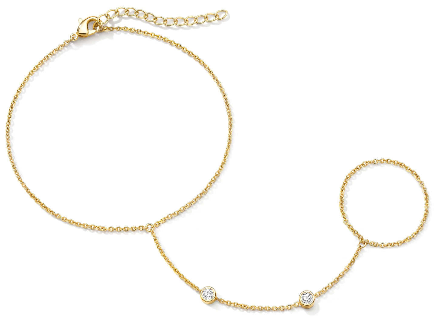 Gokeey Dainty Gold Ring Hand Chain Cubic Zirconia Bracelet Trendy 14K Gold Plated Hand Chains Bracelet for Women Simple Body Jewelry Set Trendy Birthday Gift
