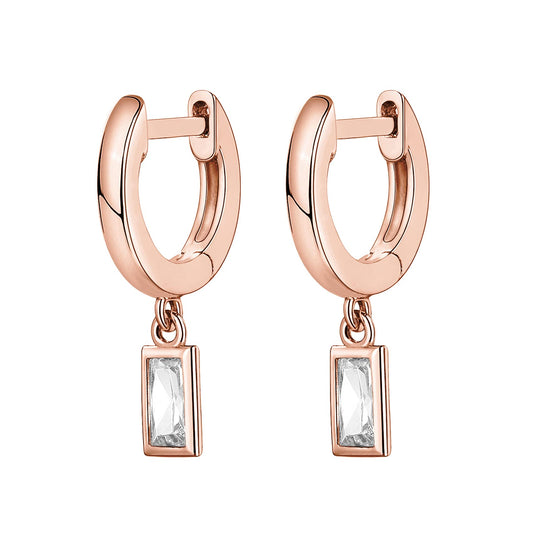 PAVOI 14K Gold Plated S925 Sterling Silver Post Drop/Dangle Huggie Earrings for Women | Dainty Earrings (Baguette, Rose-Gold-Plated)
