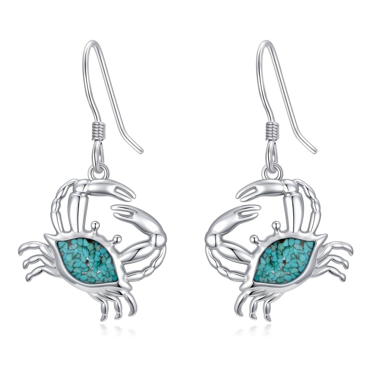 HPQQ Crab Earrings 925 Sterling Silver Turquoise Crab Dangle Earrings Ocean Beach Themed Jewelry Mother's Day Jewelry Gifts for Women