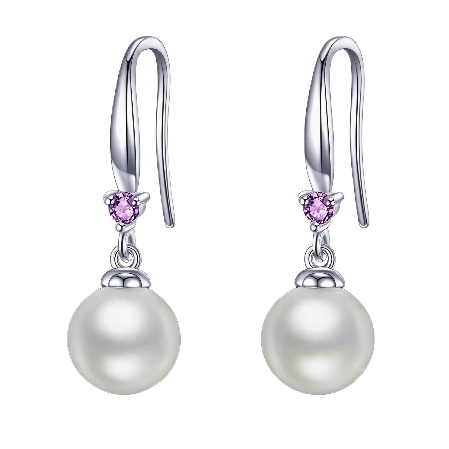 925 Sterling Silver Pearl Leverback Earrings Dangle Drop Birthstone Jewelry Gifts for Women (White Pearl-June)