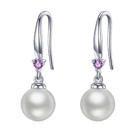 925 Sterling Silver Pearl Leverback Earrings Dangle Drop Birthstone Jewelry Gifts for Women (White Pearl-June)