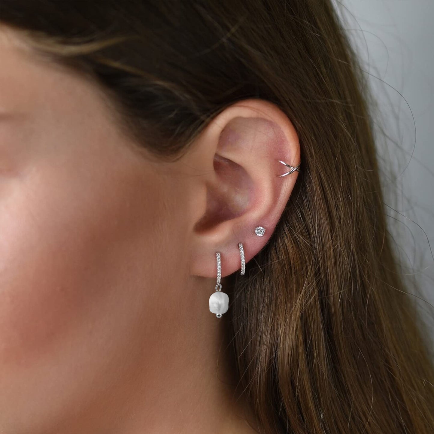 CERSLIMO Sterling Silver Pearl Drop Earrings for Women, S925, Baroque Shell, Hypoallergenic, Dainty Hoop, Modern Chic