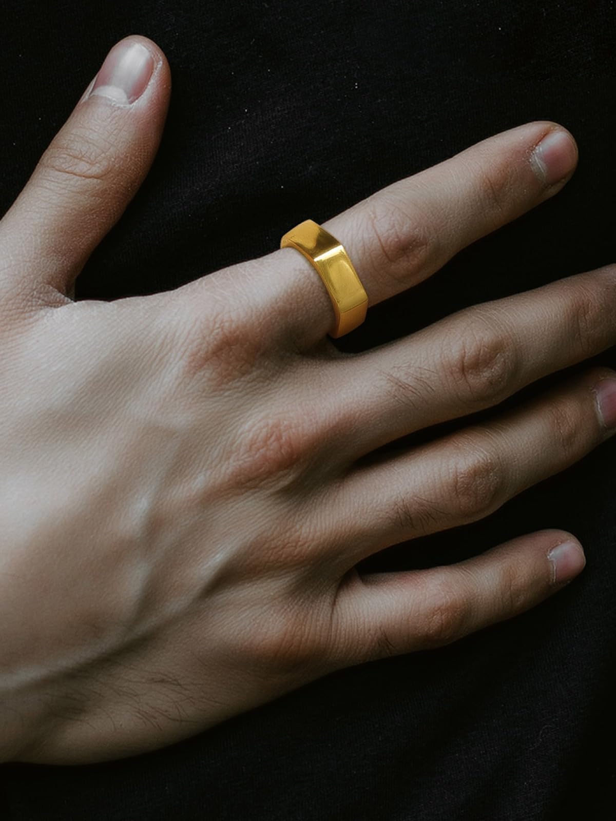 ChainsHouse Gold Hexagon Geometric Ring for Men Women, Cool Punk Hip Hop Biker Band Rings(Size 7)