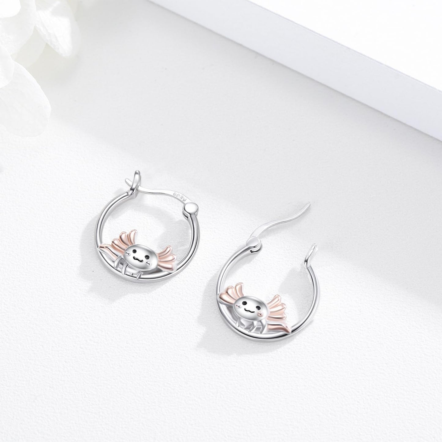 JUSTKIDSTOY Axolotl Earrings for Women Girls 925 Sterling Silver Hypoallergenic Cute Sea Creature Hoop Earrings Kawaii Axolotl Jewelry Graduation Gifts for Women Daughter Her