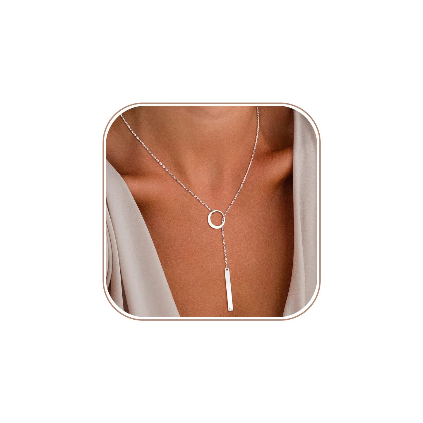 JIKASI Long Necklaces for Women Trendy Sterling Silver Plated Y Long Necklace Drop Bar Pendant Lariat Y-Shaped Necklace Silver Dainty Jewelry Gifts for Women